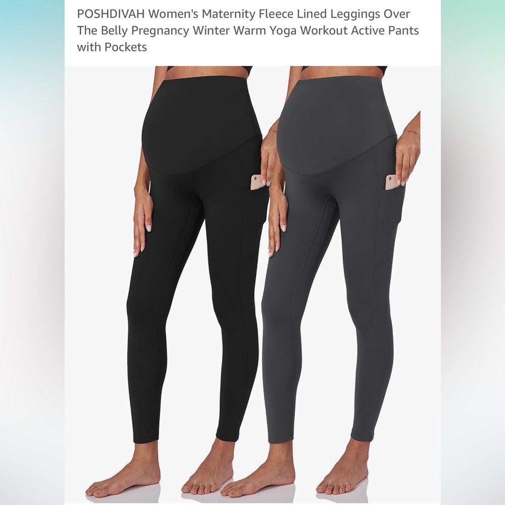 2 Pair Fleece Lined Maternity Leggings with Pockets XL